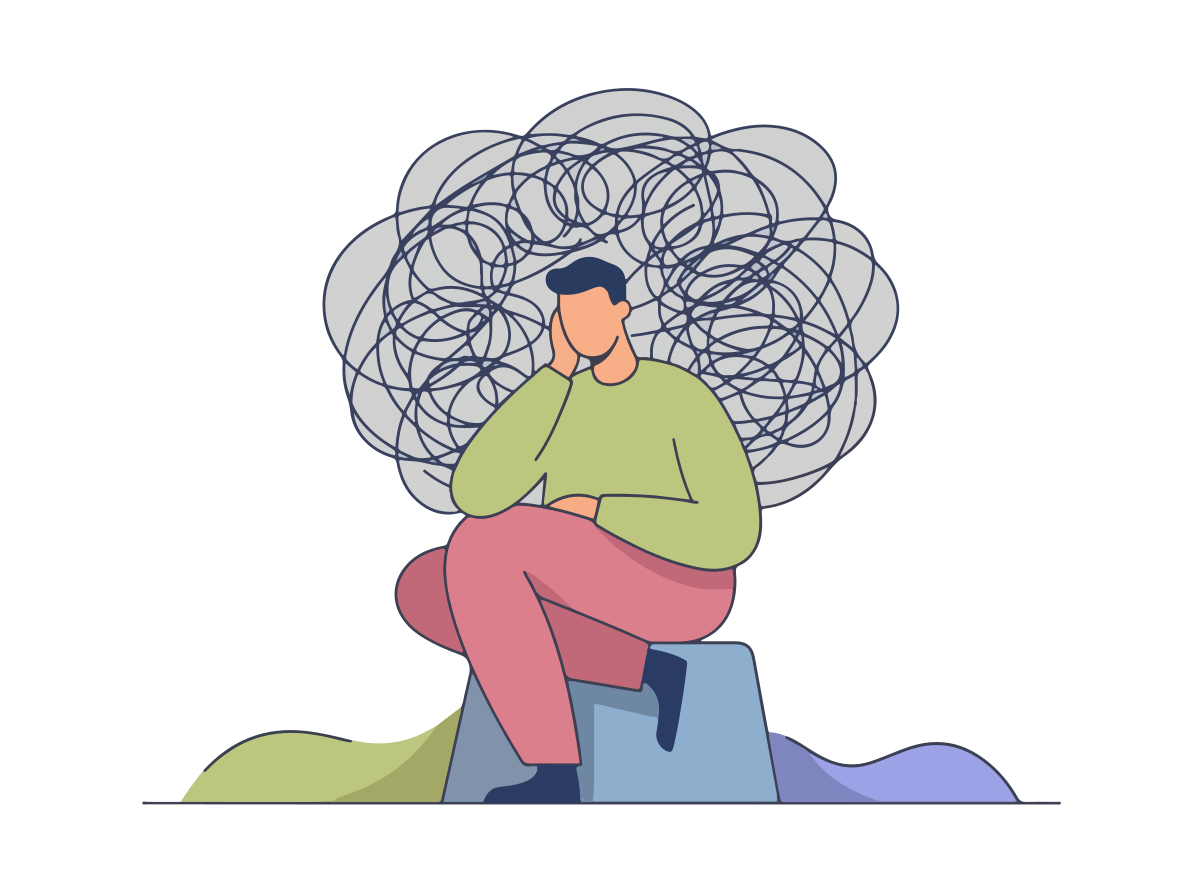 Illustration homme aux pensées embrouillées